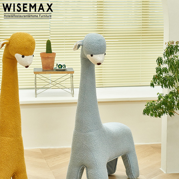 WISEMAX FURNITURE Modern kid furniture Cute animal stool Alpaca shape wood frame wool fabric bedroom living room kid chair