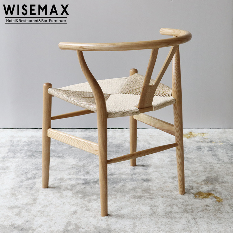 WISEMAX wholesale classic modern wooden Hans Wegner rattan chair wishbone solid ash wood Y chair restaurant dining chair