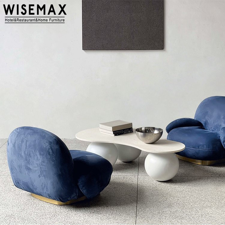 WISEMAX FURNITURE Nordic living room furniture white natural marble stone top ball shaped curve coffee table tea table for home