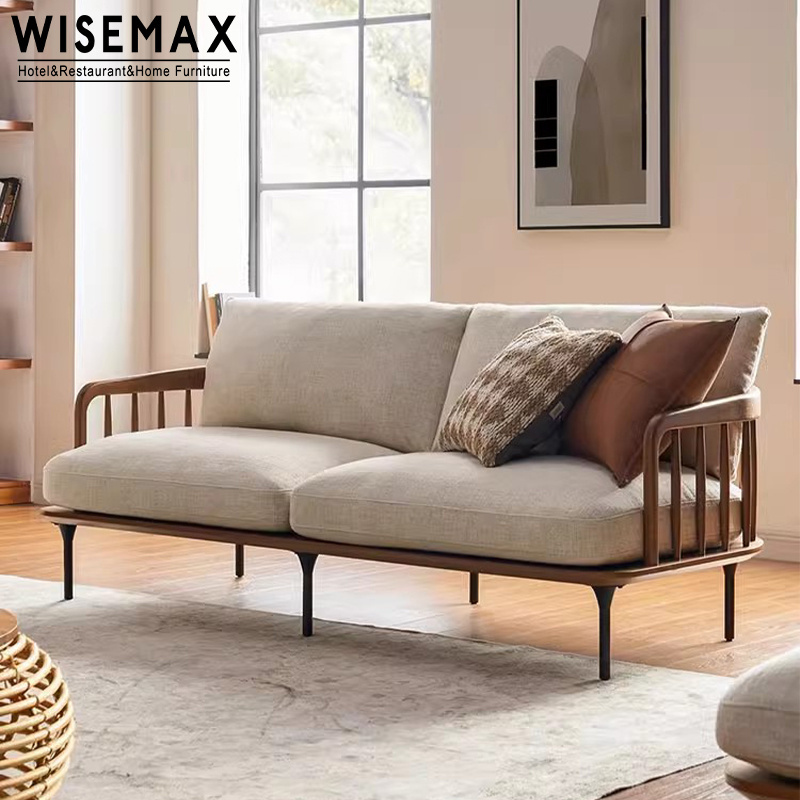 WISEMAX FURNITURE New-Chinese Style Fabric Upholstery Sofa Set Hotel Room Furniture Nordic Minimalist Solid Wood Sofa Chair