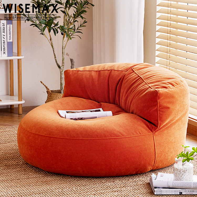 WISEMAX FURNITURE living room single sofas fabric chair modern large round soft lazy bean bag with ottoman lazy floor sofa couch