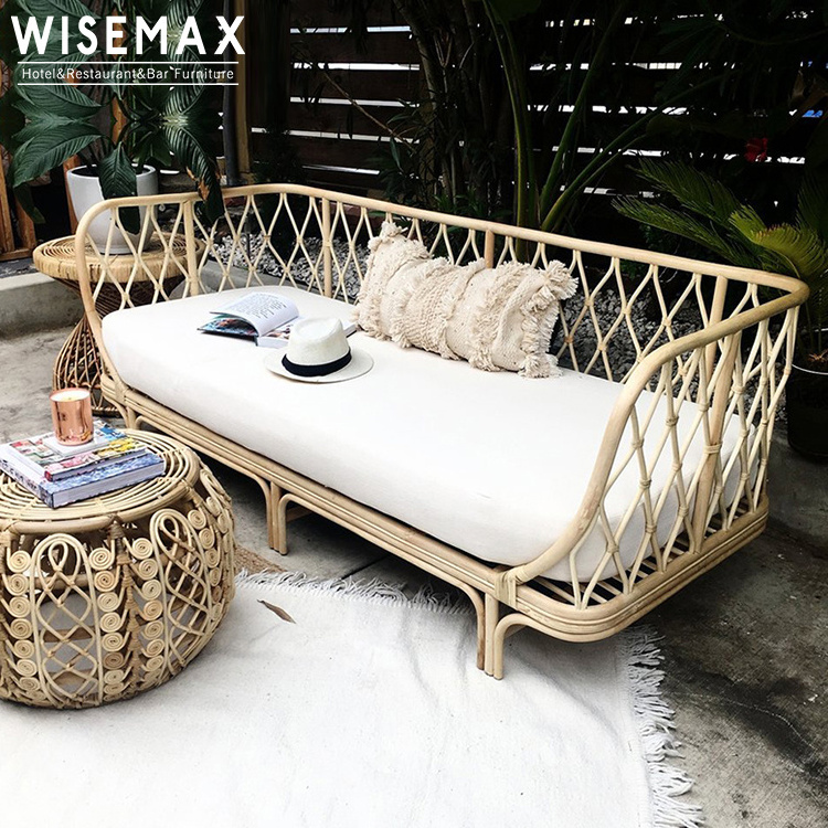 WISEMAX Nordic Style High Back Handmade Weaving Rattan Sofa Modern Hotel Homestay Patio Rattan Outdoor Garden Furniture