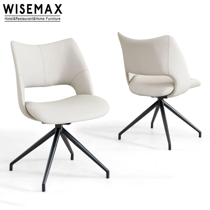 WISEMAX FURNITURE Nordic dining chair leather cushion modern office swivel chairs with armrest metal base living room furniture