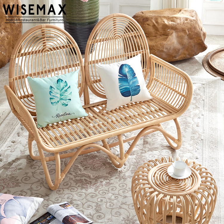 WISEMAX home apartment furniture minimalist style natural handmade rattan leisure sofa chair 2 seater sofa for balcony garden