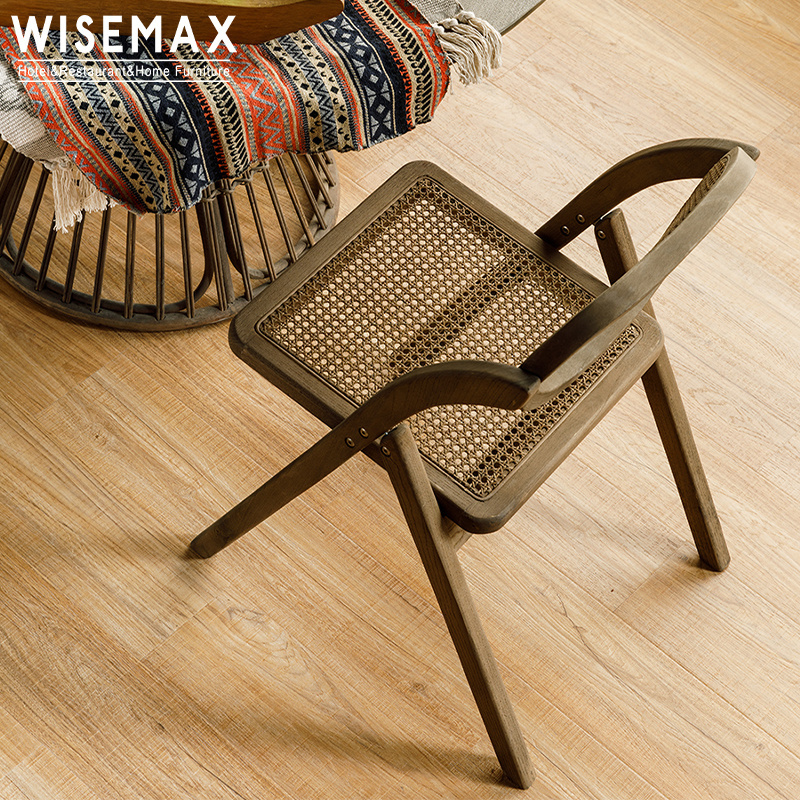 WISEMAX FURNITURE Minimalist dining room furniture ash wood foldable dining chair with rattan wicker seat for home restaurant