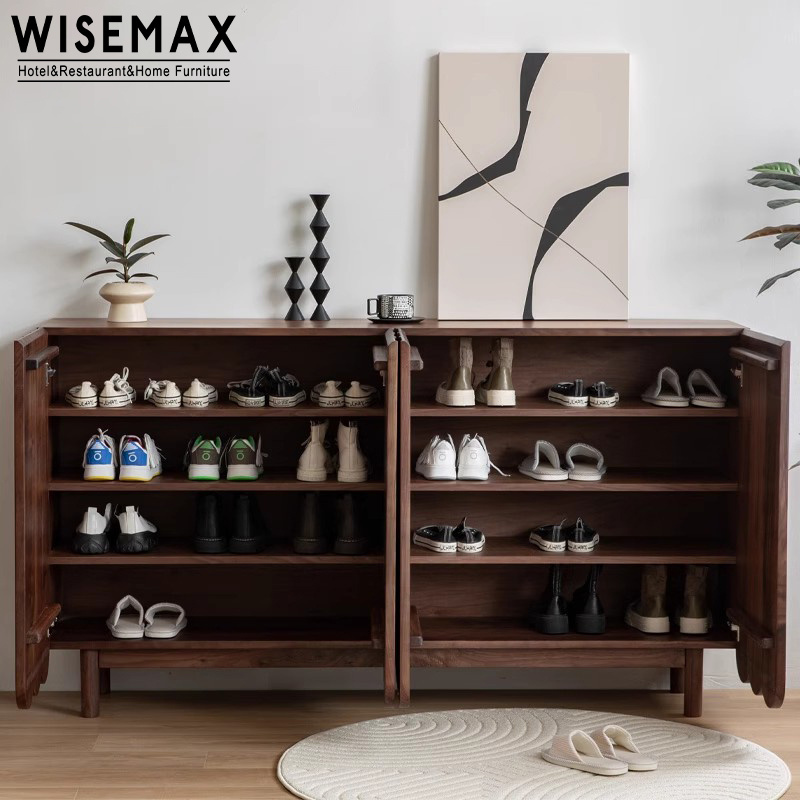 WISEMAX FURNITURE Living Room Furniture Wooden Sideboard Storage Cabinet Hotel Furniture 4Door Walnut Wood Shoe Cabinets