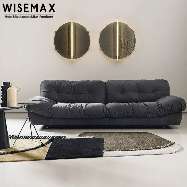 WISEMAX FURNITURE Modern designer living room furniture suede fabric comfortable feather chesterfield sectional sofa couch sofa