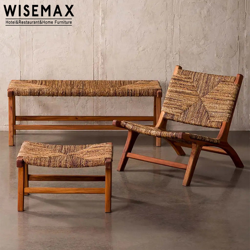 WISEMAX FURNITURE Retro Single Sofa Leisure Chair Solid Wood Chair Balcony Living Room Rope Lounge Chair For Hotel Home