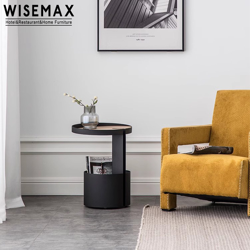 WISEMAX FURNITURE Nordic home furniture living room wooden top metal frame sofa side end coffee table for home hotel