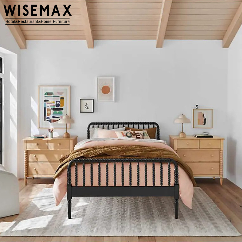 WISEMAX FURNITURE France Retro Beech Wood Queen Bed Modern Bedroom Furniture Roman Pillar Design Wood King Bed