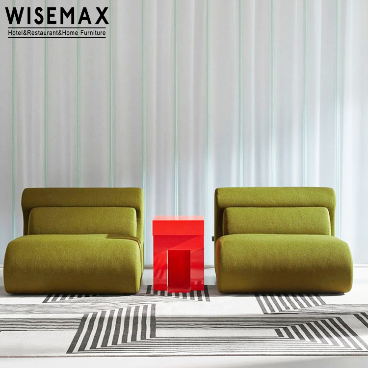 WISEMAX FURNITURE Minimalist High resilience sponge fabric lounge chair L shape linen fabric modular sofa bed with ottoman