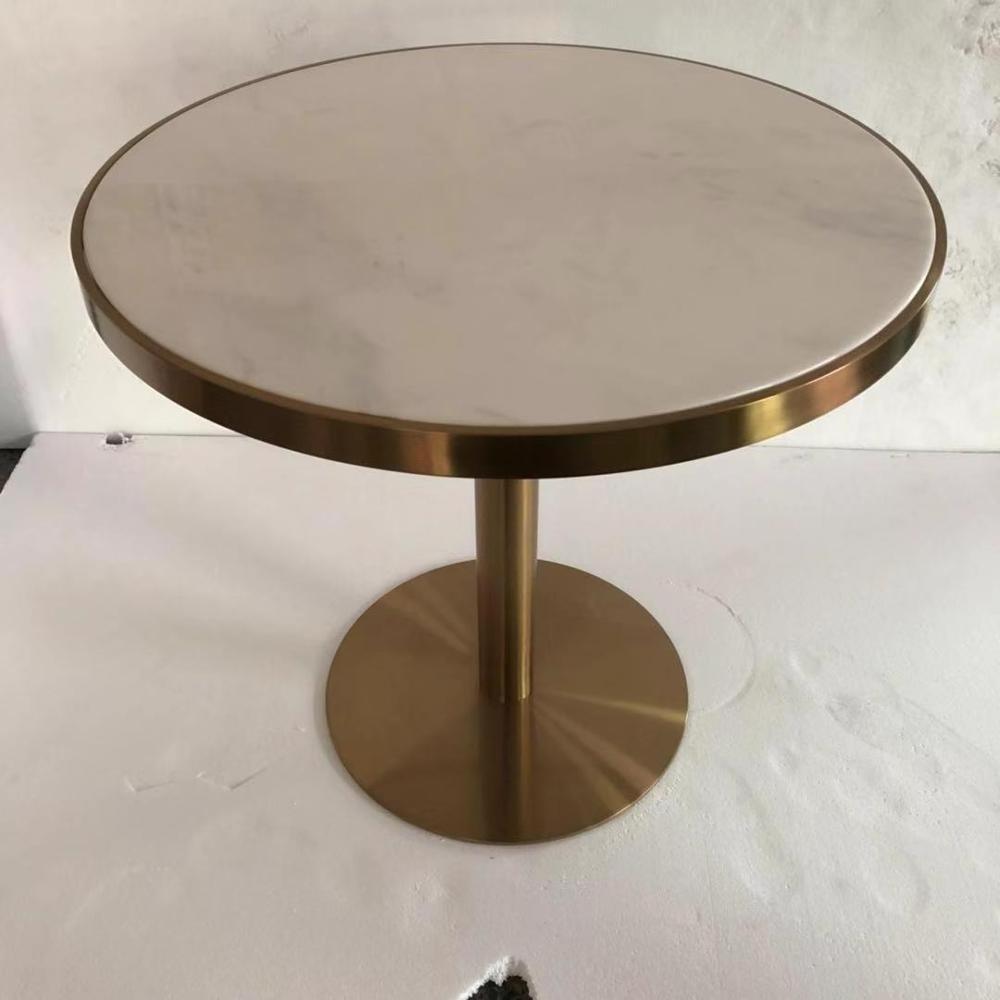 Modern European style restaurant cafe marble top stainless steel base round dining table