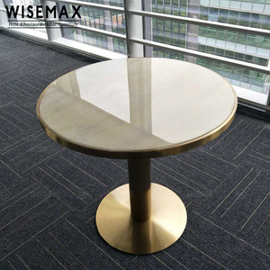 Modern European style restaurant cafe marble top stainless steel base round dining table