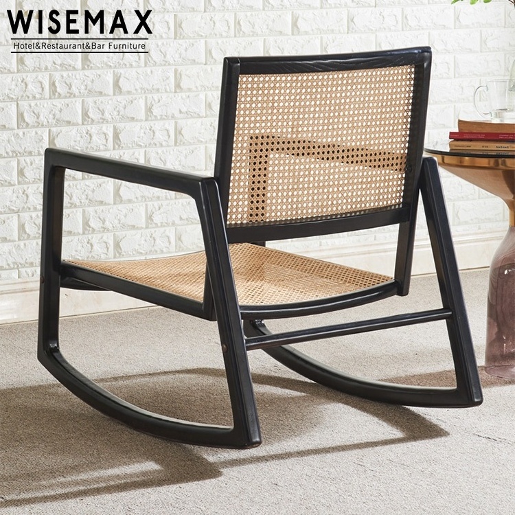 WISEMAX FURNITURE Modern Hot Sale Comfortable Relax Indoor Rattan Seat Swing Reclining Wood Rocking Lounge Chair For Sale