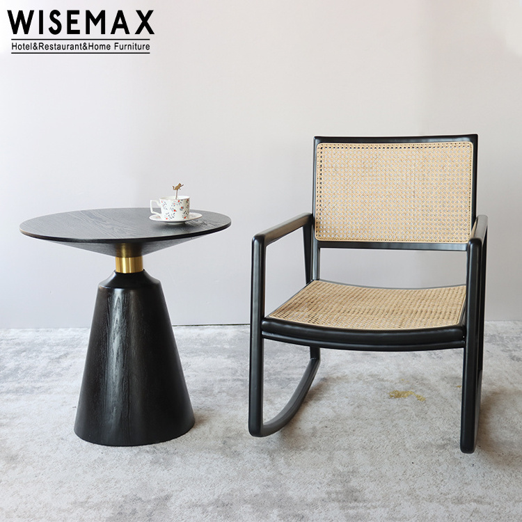 WISEMAX FURNITURE Modern Hot Sale Comfortable Relax Indoor Rattan Seat Swing Reclining Wood Rocking Lounge Chair For Sale