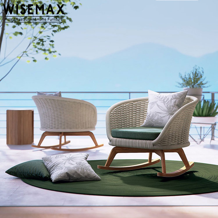 WISEMAX FURNITURE Modern outdoor garden teak wood base lounge chair patio single sofa rattan leisure chair for garden