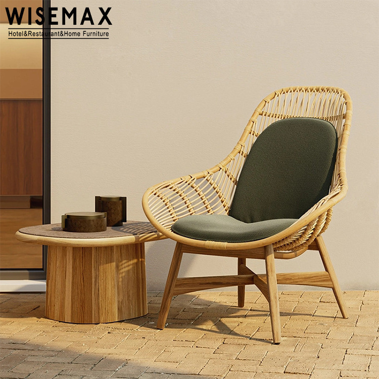 WISEMAX FURNITURE Nordic waterproof PE rattan solid wood base leisure armchair and table set outdoor garden furniture