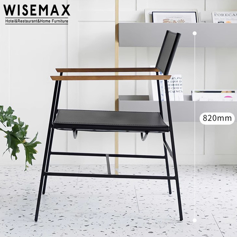 WISEMAX FURNITURE hotel bedroom furniture Nordic lounge chair living room black leather single sofas leisure accent arm chair