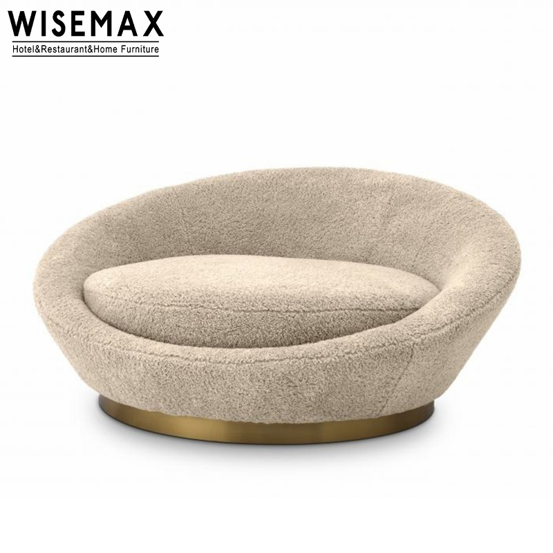 WISEMAX FURNITURE Nordic light luxury living room furniture lamb wool fabric big single round sofa chair balcony lounge chair