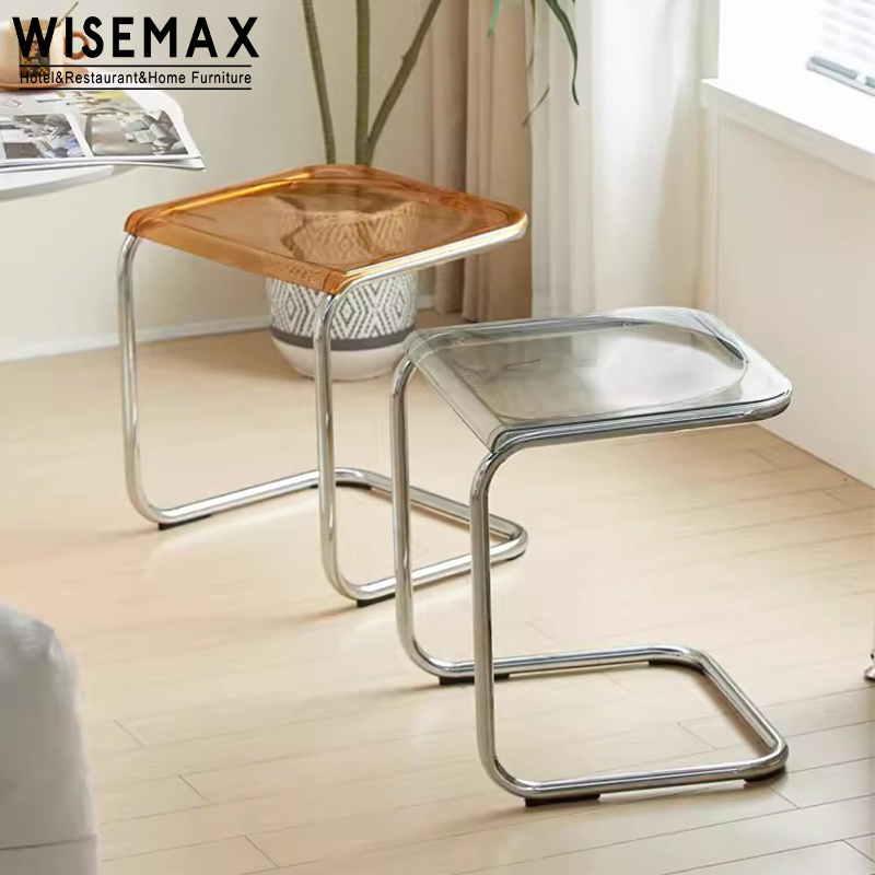 WISEMAX Nordic homestay living room simple acrylic coffee side tea end table chrome metal night stands low shoe vanity stool