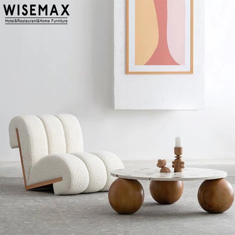 WISEMAX FURNITURE modern nordic living room furniture lambswool upholstery lounge chair wood boucle teddy fabric leisure chair