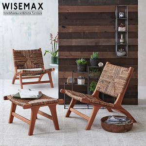 WISEMAX FURNITURE Retro Single Sofa Leisure Chair Solid Wood Chair Balcony Living Room Rope Lounge Chair For Hotel Home