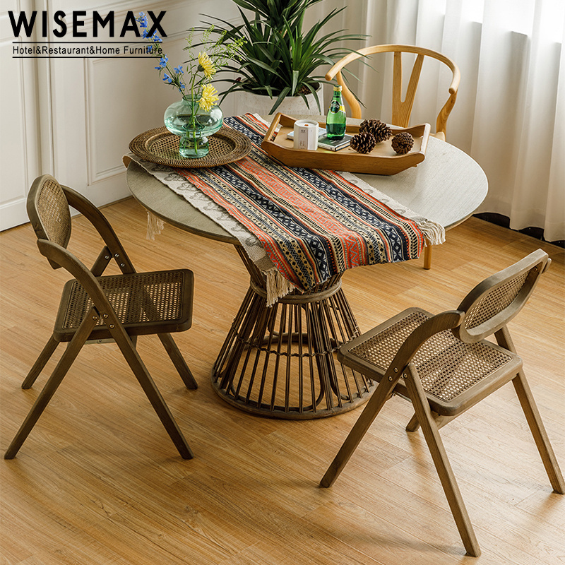 WISEMAX FURNITURE Minimalist dining room furniture ash wood foldable dining chair with rattan wicker seat for home restaurant