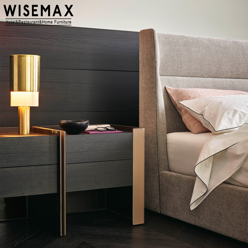 WISEMAX FURNITURE Italian modern bedroom fashion locker wooden storage cabinet leather cover bedside table for home hotel