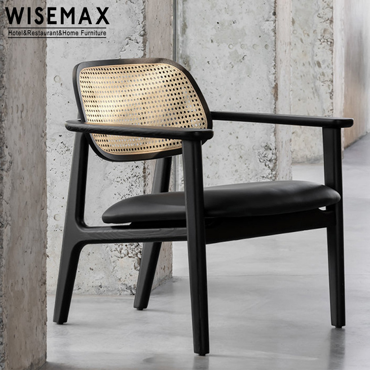 WISEMAX FURNITURE patio living room furniture single sofas retro wooden accent chair french rattan wicker leisure arm chairs