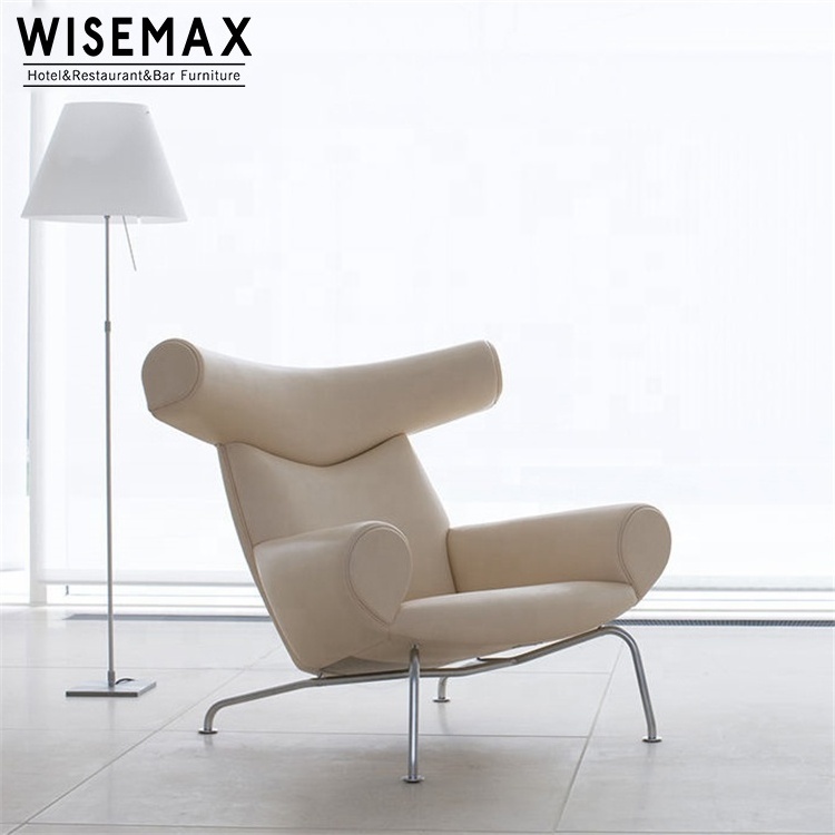 WISEMAX FURNITURE Modern Leisure Style Hotel Living Room Soft Black Leather Reclining Lounge Single Sofa Chair With Ottoman