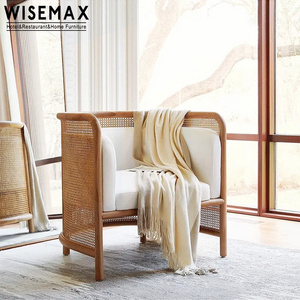 WISEMAX Nordic retro living room furniture solid wood rattan balcony lounge chair wicker sectional sofa arm chair for home