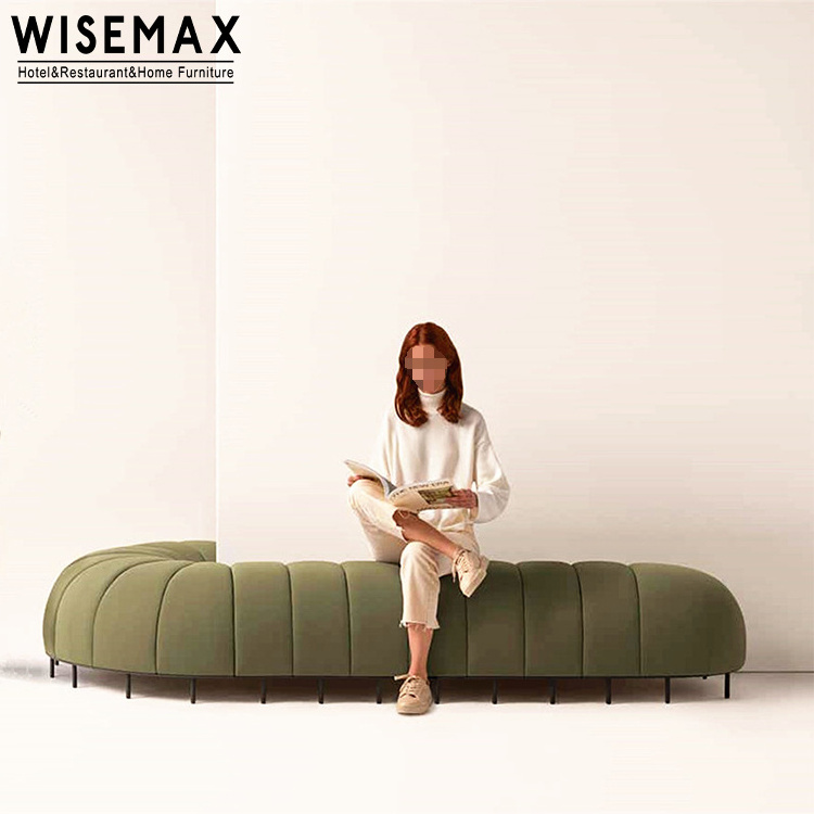 WISEMAX FURNITURE hotel lobby combination s shaped sofas set fabric long ottoman bed end bench modular sofa with side table