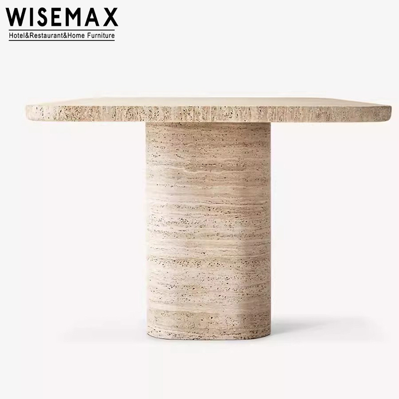 WISEMAX FURNITURE Contemporary luxury travertine dining table hotel villa large size rectangle marble dinning table for 10 seats