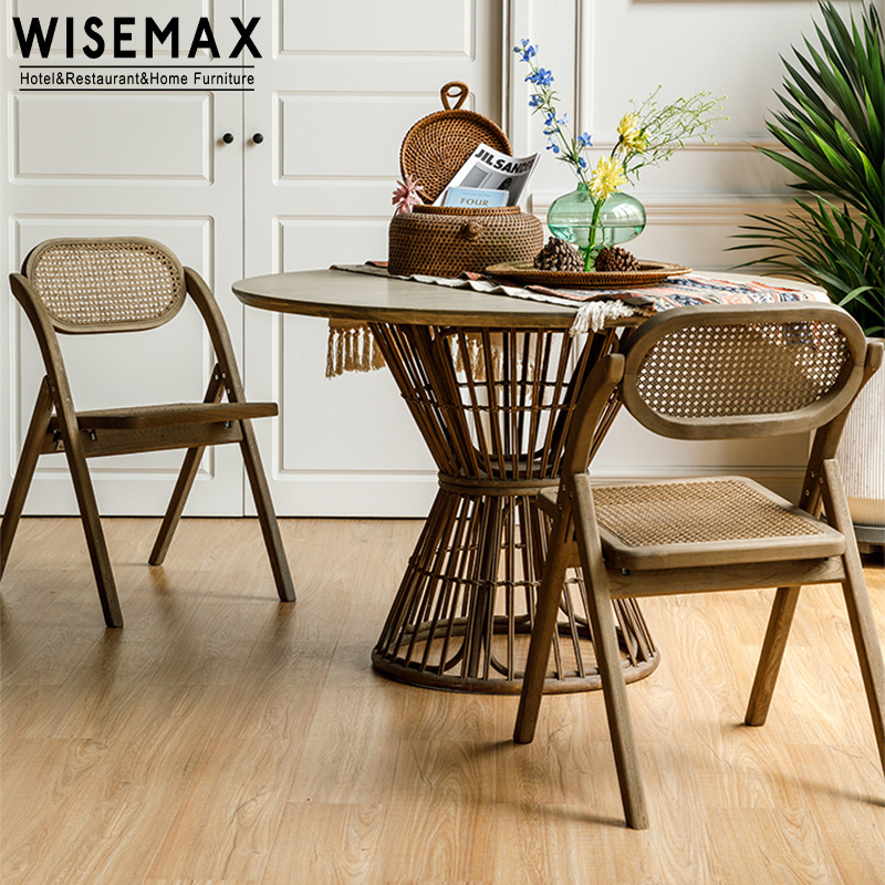 WISEMAX FURNITURE Minimalist dining room furniture ash wood foldable dining chair with rattan wicker seat for home restaurant