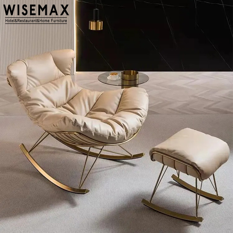 WISEMAX FURNITURE living room single sofas white chair nordic modern leather accent chair with ottoman living room rocking chair