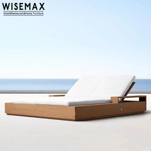 WISEMAX FURNITURE Patio garden sofa sets wooden outdoor teak wood double seat chaise sun bed lounger for hotel home