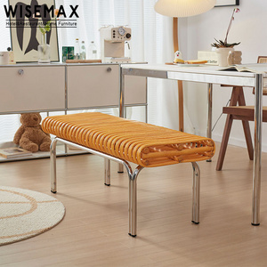 WISEMAX FURNITURE Antique rattan furniture stainless steel frame bench rectangle rattan stool ottomans for sofa side bed end