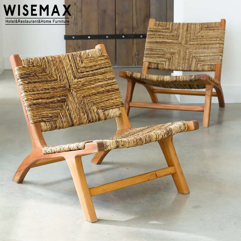 WISEMAX FURNITURE Retro Single Sofa Leisure Chair Solid Wood Chair Balcony Living Room Rope Lounge Chair For Hotel Home