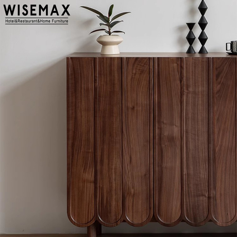 WISEMAX FURNITURE Living Room Furniture Wooden Sideboard Storage Cabinet Hotel Furniture 4Door Walnut Wood Shoe Cabinets