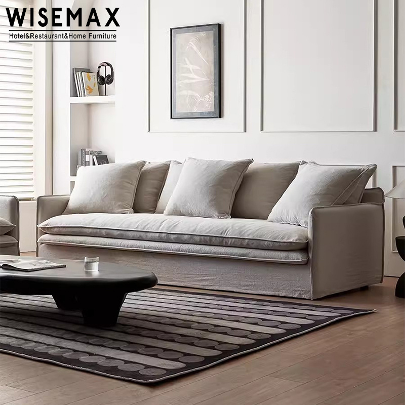 WISEMAX FURNITURE Cozy nordic livingroom furniture l shape modular chesterfield feather sofa set down fabric sectional relaxsofa