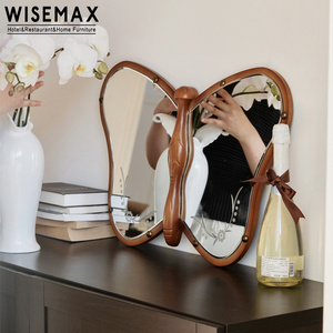 WISEMAX FURNITURE Nordic home decorative mirror butterfly makeup wall hanging mirror walnut wooden desk table top mirror