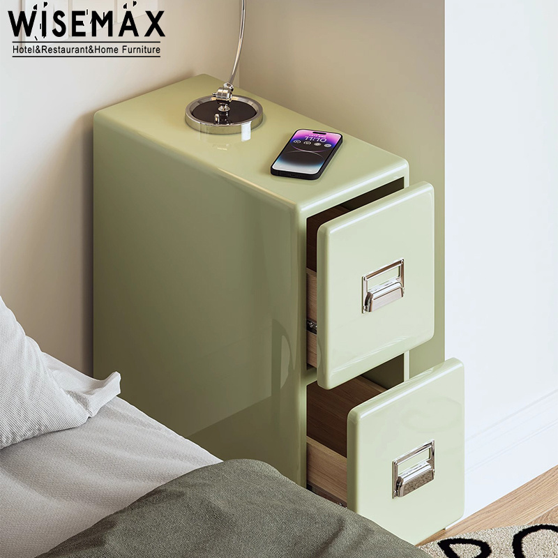 WISEMAX FURNITURE Modern Home Furniture Minimalist Green 2-drawer Wood Cabinet For Sofa Side Narrow High Design Bed Side Table