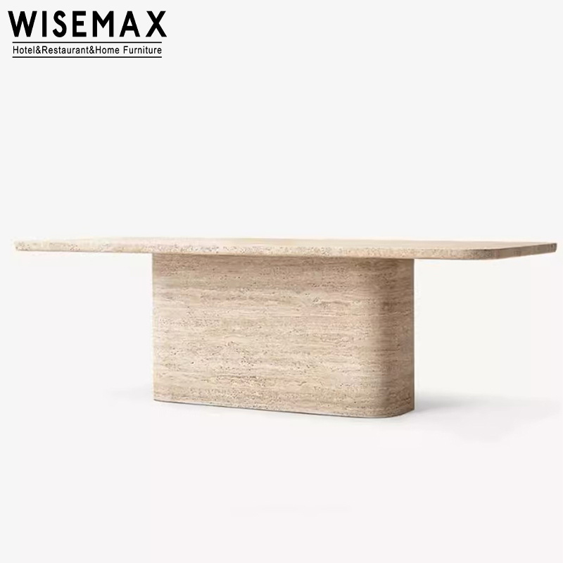 WISEMAX FURNITURE Contemporary luxury travertine dining table hotel villa large size rectangle marble dinning table for 10 seats