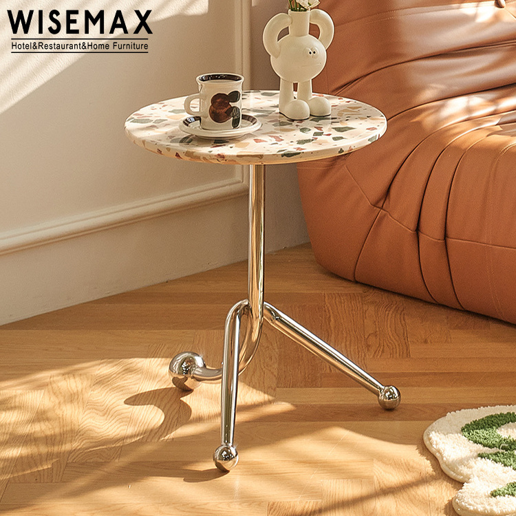 WISEMAX FURNITURE Nordic simple home furniture small round fire-proof board or terrazzo metal base coffee table for living room