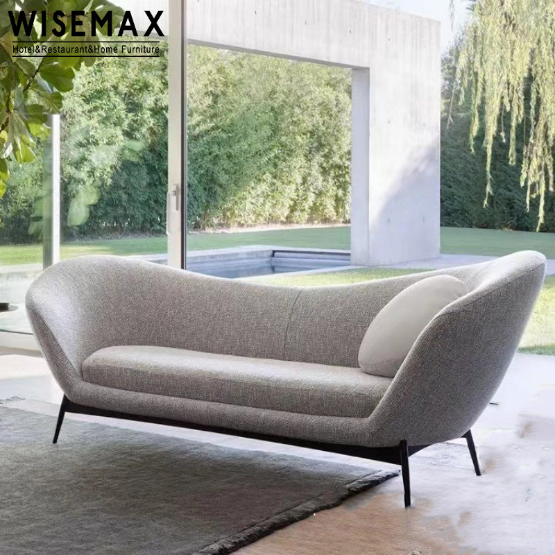 WISEMAX FURNITURE Factory direct sales luxury sofa metal base fabric couch home curved shape three seat sofa for living room