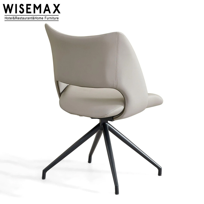 WISEMAX FURNITURE Nordic dining chair leather cushion modern office swivel chairs with armrest metal base living room furniture