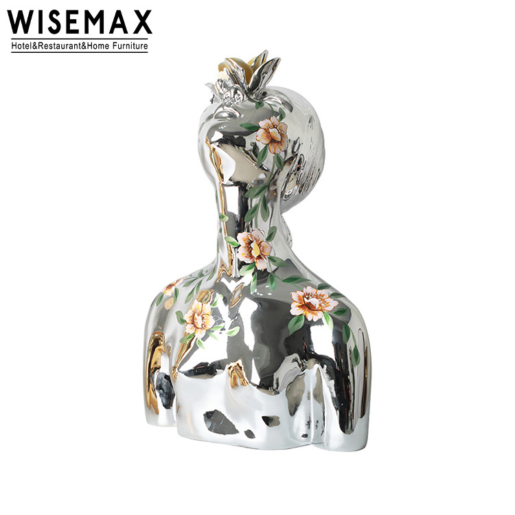 WISEMAX FURNITURE Modern home decor golden silver human head shape art ornament Artist resin sculpture for home living room