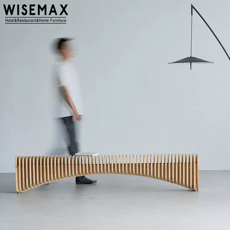 WISEMAX FURNITURE Modern Home Furniture Creative L Shape Solid Wood Bench Unique Design Natural Wood Long Stool For Mall Waiting