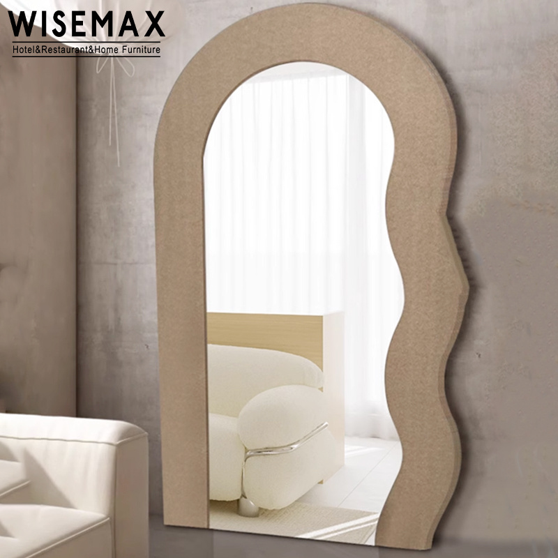 WISEMAX FURNITURE Home Decor Modern luxury wood frame fabric edge wavy long mirror Bedroom cloakroom floor-to-ceiling mirror