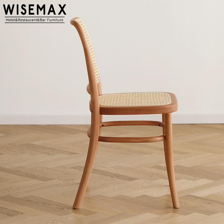 WISEMAX FURNITURE Natural Wood Chair Restaurant Furniture Sets Cane Back Dining Chair Rope Weave Chairs